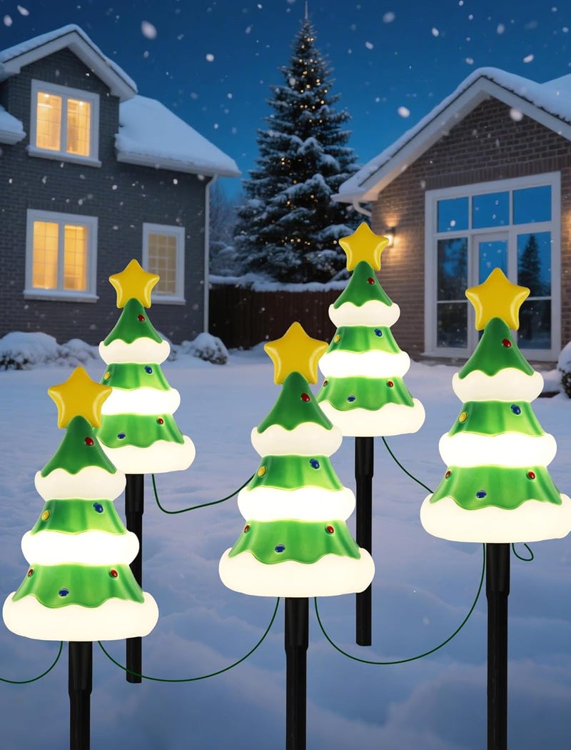 Adirxon 5 Pack Outdoor Christmas Lights for Walkway, Heavy-Duty Christmas Tree Yard Stakes, Waterproof Plug-in Pathway Lights for Holiday Decor, Connectable Outdoor Decorations for Yard, Lawn - Image 3